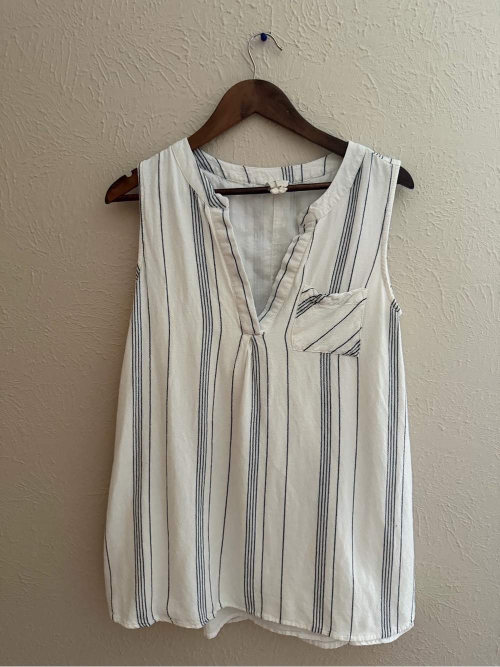 Harper Heritage Tunic Top White & Blue Stripe Rayon Linen Blend Size Medium